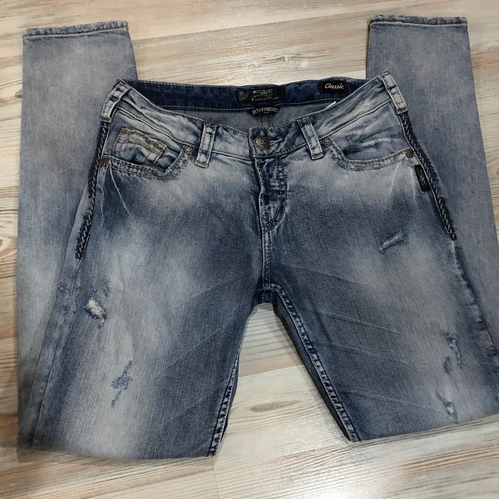 EUC Silver Boyfriend Jean